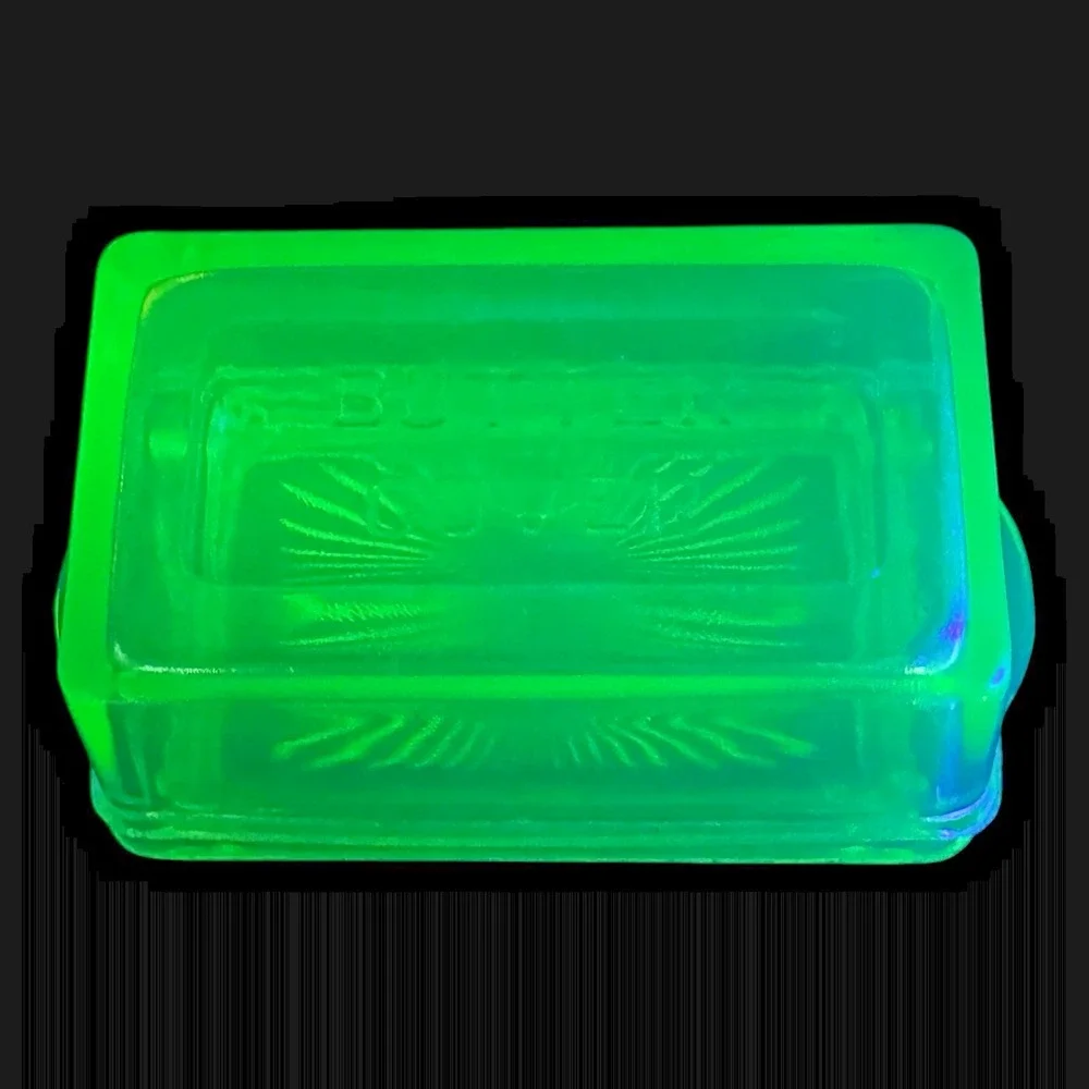 Hazel Atlas Uranium Glass Butter Cover Dish Lid Green Depression UV Glow Vintage